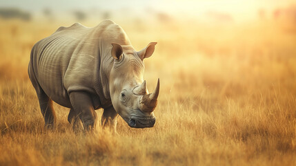 Powerful Rhinoceros in the Grasslands