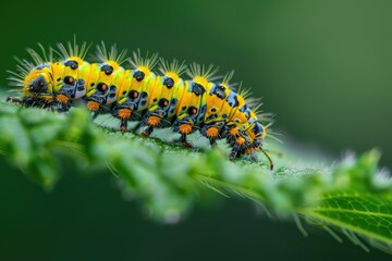 Colorful caterpillar on a green leaf