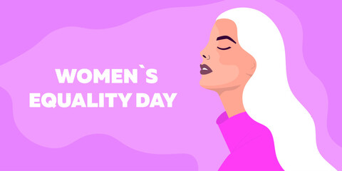 Women s equality day poster, background design with long hair woman with red lips