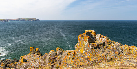 Padstow Cornwall, UK. Landscape on a sunny April day. Beautiful view of the mountains and ocean.