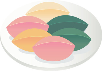 Colorful Songpyeon on Plate – Korean Songpyeon Vector for Chuseok or Autumn Festival