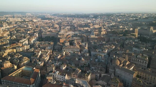 Orange Garden Rome Italy homes with strong shadows spread over roofs of old buildings