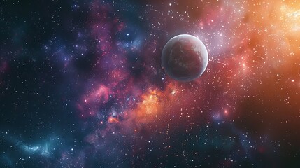 Obraz premium Outer space scene with an unknown planet, star clusters and nebula backdrop, raw and vivid detail, celestial beauty