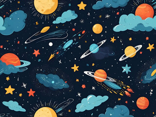 abstract childish space dark background comets meteorite rain cosmos fantastic colorful