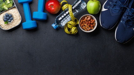 Healthy food and fitness items