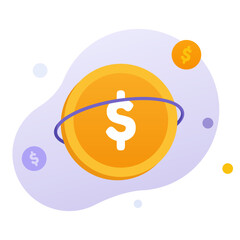 Yellow and purple dollar coins and rotate single circle. financial concept vector illustration. suitable for UI illustration, presentation, and posters.