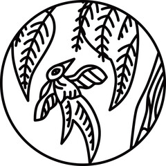 線画円形シンプル花札　霜月　栃　燕　11月　栃に燕