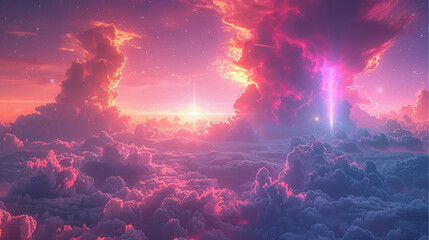 A abstract fantasy landscape purple Cumulus clouds aesthetic as wallpaper background illustration