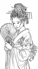 Obraz premium Coloring book. Beautiful Japan princess in a kimono