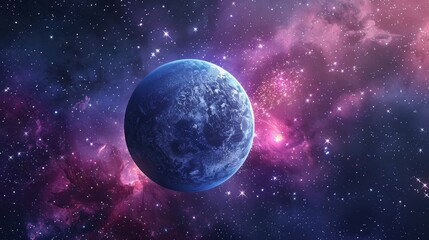 Fototapeta premium Unknown planet with a nebula and star cluster background, outer space view, raw style, vivid and intricate