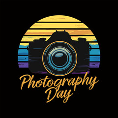 Obraz premium World Photography Day,Retro vintage sunset photography camera tshirt design