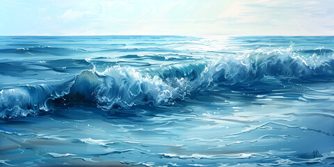 Serene Ocean Waves under a Clear Sky, Tranquil Seascape with Gentle Waves, Beautiful Ocean Horizon with Rolling Waves