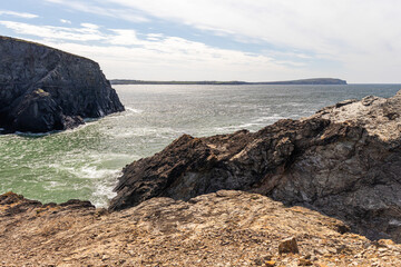 Padstow Cornwall, UK. Landscape on a sunny April day. Beautiful view of the mountains and ocean.