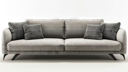 Fototapeta premium A grey couch with two pillows on it.