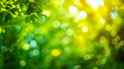 Fototapeta premium Green leaves and sunlight in the background.