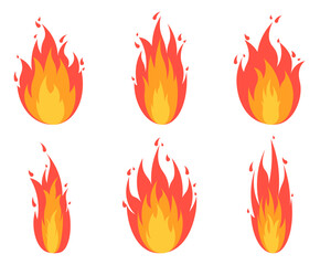 Set of fire icon flame diffrent shape cartoon illustration
