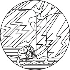 線画円形花札　霜月　栃　11月　栃のカス