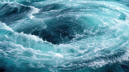 beautiful photo of blue water flowing in waves with white foam in a ocean 