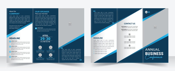 Business development conference trifold brochure template design, Business trifold Brochure, Tri fold brochure design. A4 abstract business trifold brochure template design