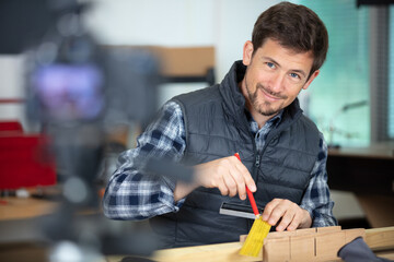man making diy video blog