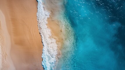 Fototapeta premium Aerial View of Sandy Beach and Turquoise Ocean