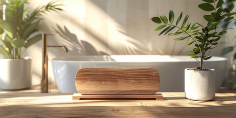 Wooden Sign Mockup In A Minimalist Bathroom