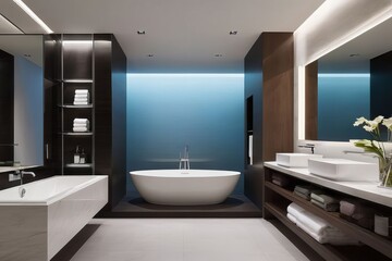 Modern bathroom design with light, clean tiles and sleek fixtures creates a luxurious and inviting spa-like atmosphere