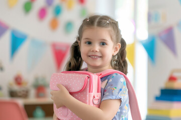 little girl boy backpack lunch box smiling colorful illustration children education background