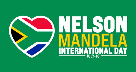 18 July is Nelson Mandela International Day south africa flag background template. Use to banner, placard, card, and poster design template with text inscription and standard color. vector 