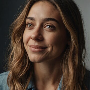 Close up face of beautiful young woman smiling and looking at camera