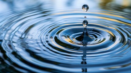 Nature's Ripple Effect: Stone Dropping in Water with Ascending Droplet