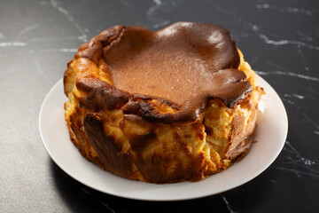 A view of a basque cheesecake.