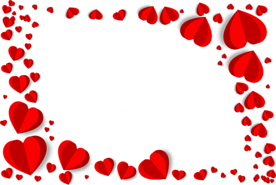 Valentine's Day frame with red hearts Free text square area White background.
