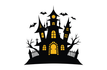Halloween house vector illustration, silhouettes of haunted house, Halloween house silhouette