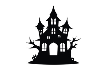 Halloween house vector illustration, silhouettes of haunted house, Halloween house silhouette