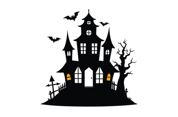 Halloween house vector illustration, silhouettes of haunted house, Halloween house silhouette