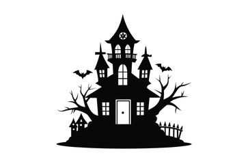 Halloween house vector illustration, silhouettes of haunted house, Halloween house silhouette