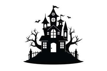 Halloween house vector illustration, silhouettes of haunted house, Halloween house silhouette