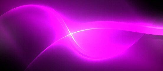 Neon glowing circle rays, light round lines in the dark, planet style neon wave lines. Energetic electric concept design for wallpaper, banner, background