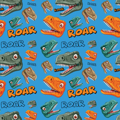 Bright dinosaur heads with 'Roar' text