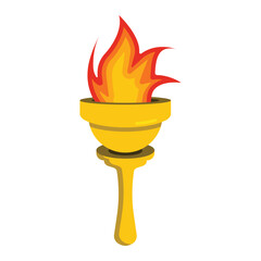 An illustration of a golden torch with the Olympic flame on a white background.