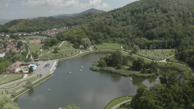 Aerial view over Noua Lake from Brasov in Romania