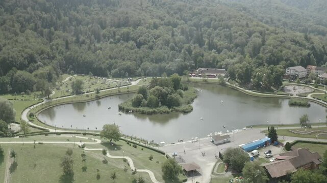 Aerial view over Noua Lake from Brasov in Romania