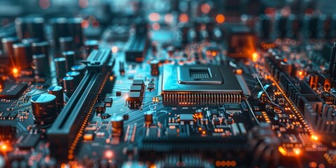 Fototapeta premium A close up of a computer chip with a lot of lights on it