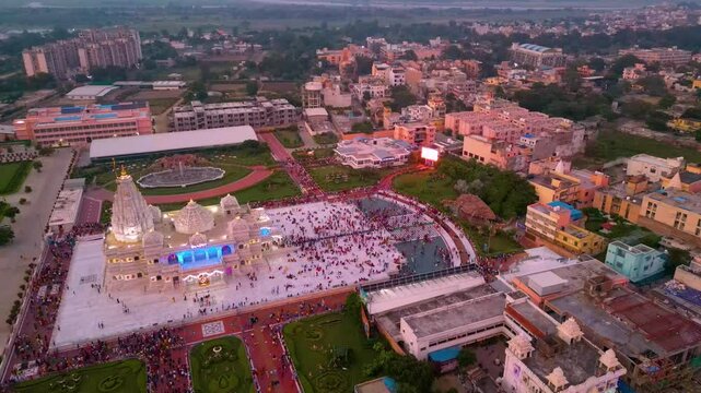 Prem Mandir Aerial View, Founded by Jagadguru Shri Kripalu Ji Maharaj in Vrindavan - Prem Mandir is the Temple of Divine Love.