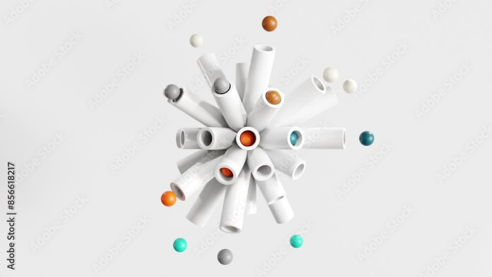Poster 3d render of abstract white geometric background with dynamic ball, Loop animation.