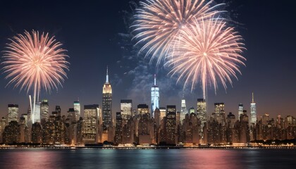Fireworks Display Over the Manhattan Skyline