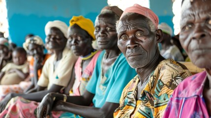 In the waiting room patients from various backgrounds and cultures sit together brought together by the shared access to quality healthcare provided by the solarpowered clinic.