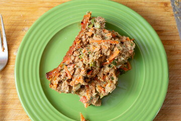 A top down view of some slices of vegan meatloaf.