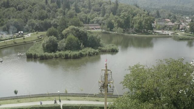 Aerial view over Noua Lake from Brasov in Romania